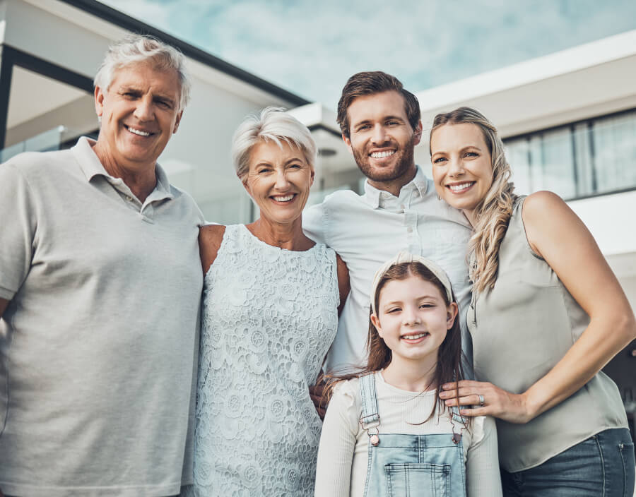 Family portrait with children, parents, and grandparents